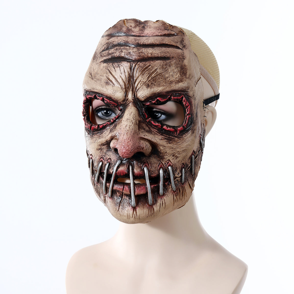 "Nightmare Stalker" Big Mouth Nail Mask - Gruesome Latex Full-Head Hood with Metallic Nail Accents for Haunted Houses and Horror Cosplay