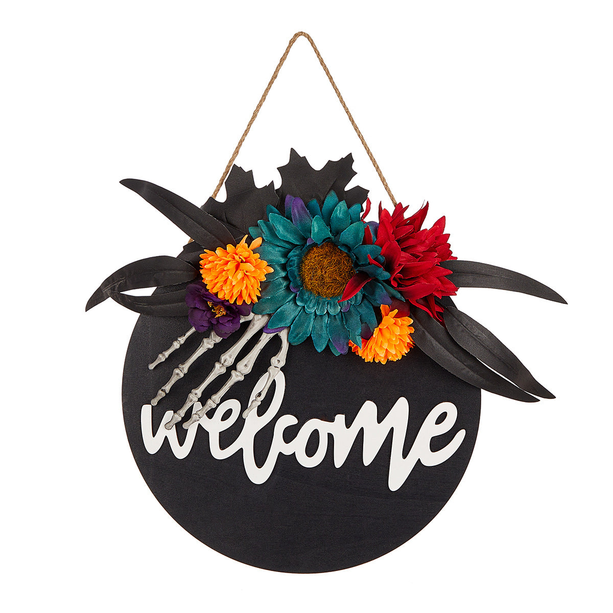 Spooky Skull Door Wreath - 16-inch Gothic Halloween Garland with Realistic Bone Accents - Horror-Themed Wall Decor for Haunted House Scenes and Party Entryways