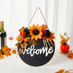 Spooky Skull Door Wreath - 16-inch Gothic Halloween Garland with Realistic Bone Accents - Horror-Themed Wall Decor for Haunted House Scenes and Party Entryways