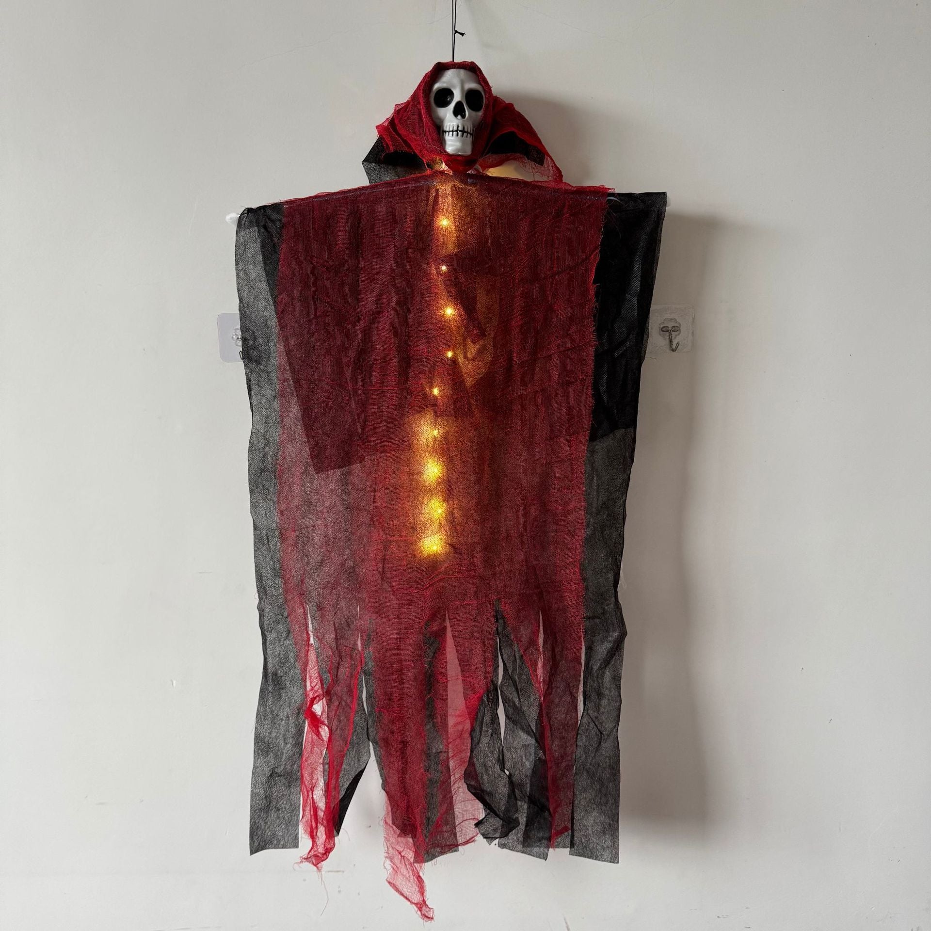 Spooky Hanging Ghost Door Curtain with Skulls - 40-inch Creepy Gauze Backdrop for Halloween Haunted House Decor and Gothic Party Props