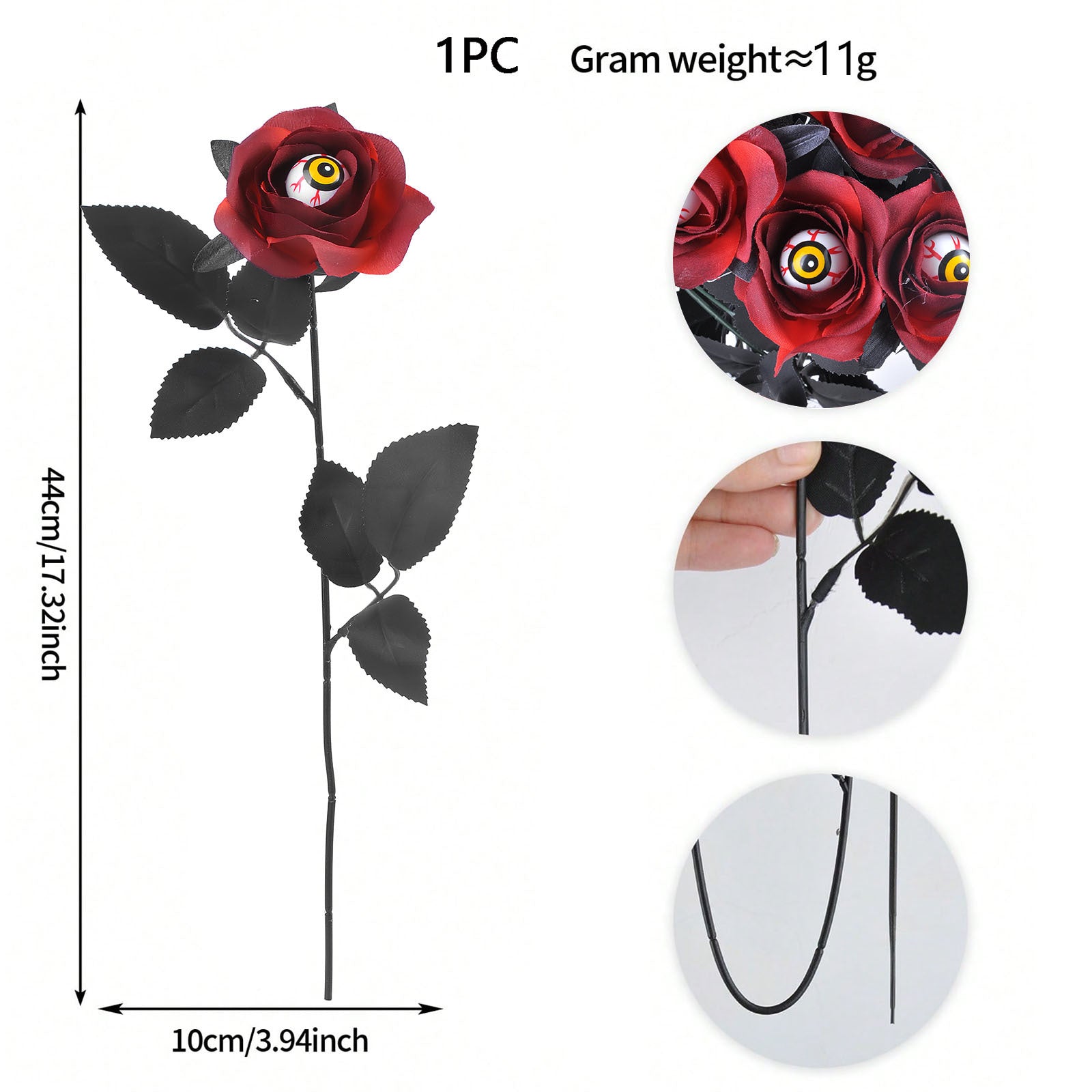 Artificial Halloween Floral Picks with Skulls and Spiders - 15-inch Gothic Rose Stems for Spooky Flower Arrangements and DIY Wreath Accents