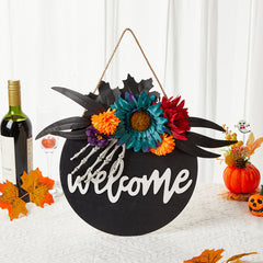 Spooky Skull Door Wreath - 16-inch Gothic Halloween Garland with Realistic Bone Accents - Horror-Themed Wall Decor for Haunted House Scenes and Party Entryways