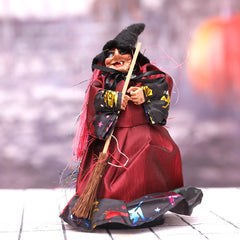 Mini Hanging Witch Doll with Broomstick - 8-inch Spooky Halloween Tree Ornament and Party Favor - Charming Gothic Horror Prop for Home Decor and Gift Bags