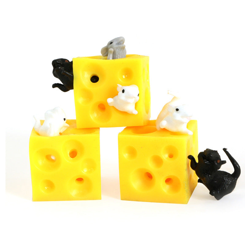 Realistic Cheese and Mouse Stress Relief Toy - Soft Silicone Squeeze Fidget for Sensory Play and Desktop Fun