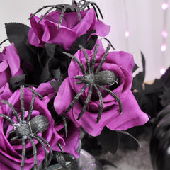 Artificial Halloween Floral Picks with Skulls and Spiders - 15-inch Gothic Rose Stems for Spooky Flower Arrangements and DIY Wreath Accents