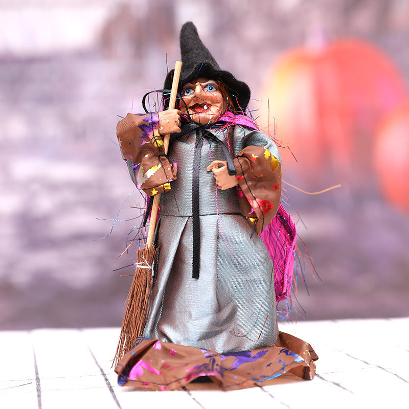 Mini Hanging Witch Doll with Broomstick - 8-inch Spooky Halloween Tree Ornament and Party Favor - Charming Gothic Horror Prop for Home Decor and Gift Bags