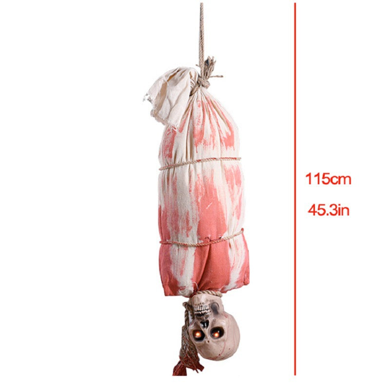 Animated Hanging Mummy Ghost - Sound-Activated Shaking Skeleton with Eerie Screams & Glowing Eyes - 5-Foot Professional Haunted House Prop & Spooky Halloween Party Decor